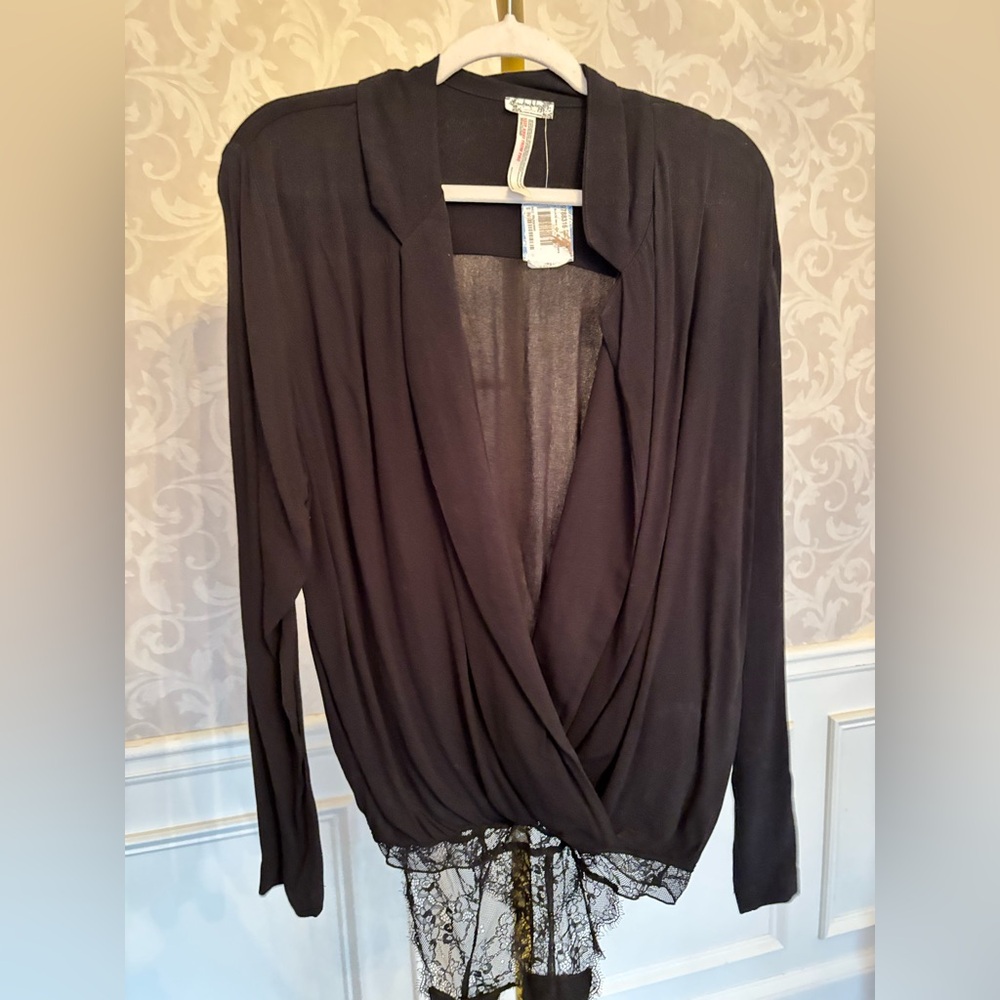 Free People Black Draped Bodysuit